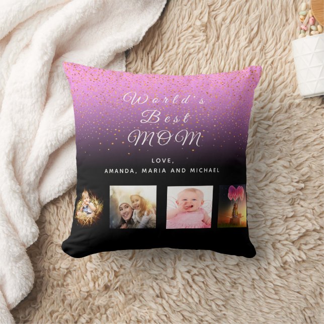 Mother purple black photo collage throw pillow (Blanket)