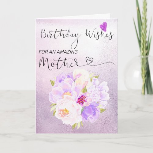 Mother Purple Custom Floral Watercolor Birthday  Card