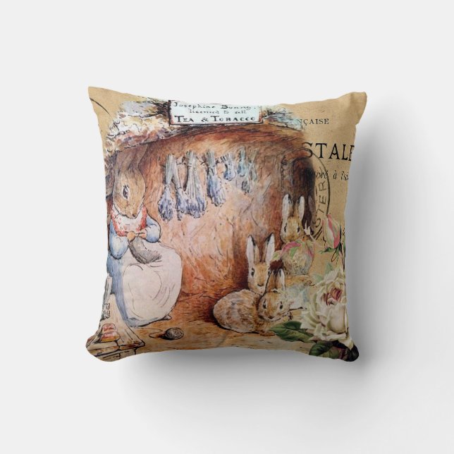 Mother Rabbit, shabby chic, nursery/children's Throw Pillow (Front)