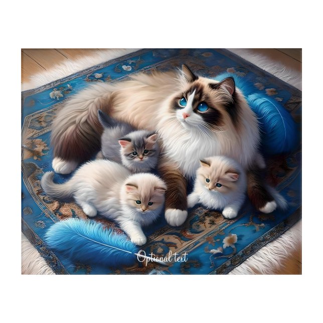 Mother Ragdoll Cat and Kittens Acrylic Print (Front)