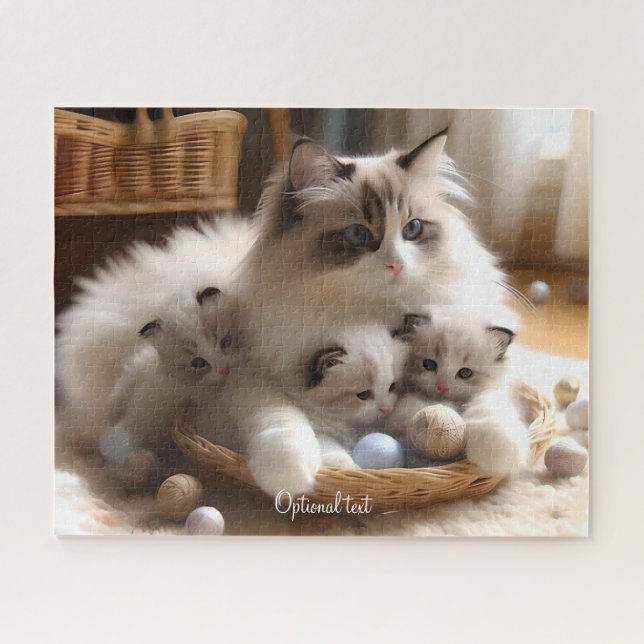 Mother Ragdoll Cat and Kittens Jigsaw Puzzle (Horizontal)