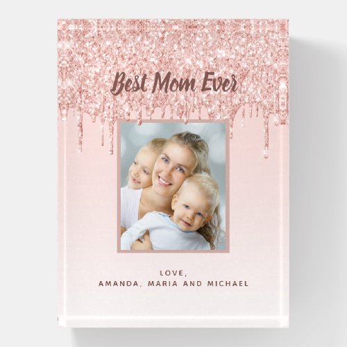 Mother rose gold blush photo paperweight