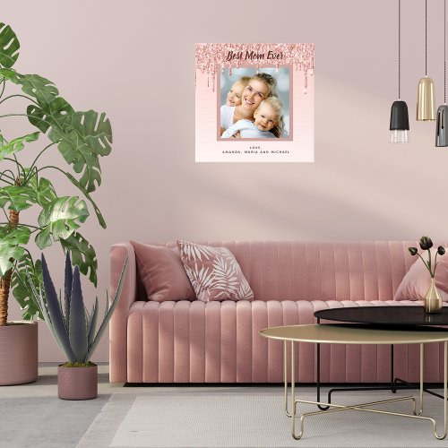 Mother rose gold pink glitter drips faux canvas print