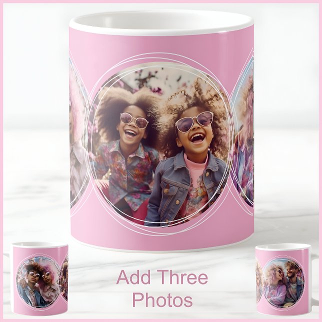 Mother’s Day 3 Photo Custom Personalized Pink C90 Coffee Mug (Creator Uploaded)