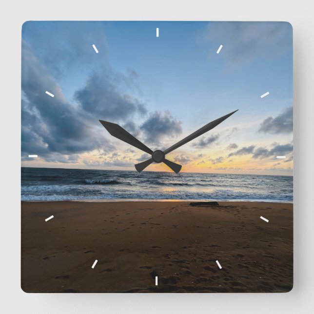 Mother’s Day Beach Sunset Personalized Coastal Square Wall Clock (Front)