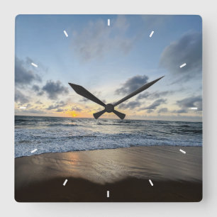 Mother’s Day Beach Sunset Personalized Coastal Square Wall Clock