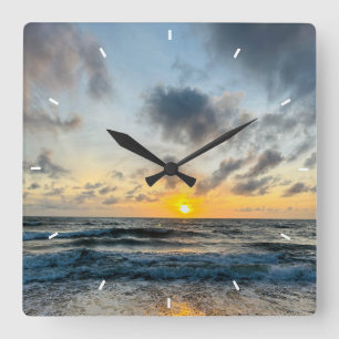 Mother’s Day Beach Sunset Personalized Coastal Square Wall Clock