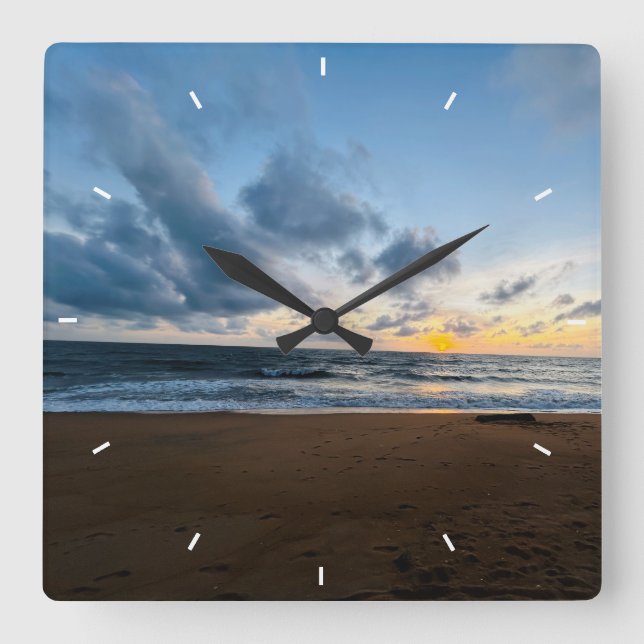 Mother’s Day Beach Sunset Personalized Coastal Square Wall Clock (Front)