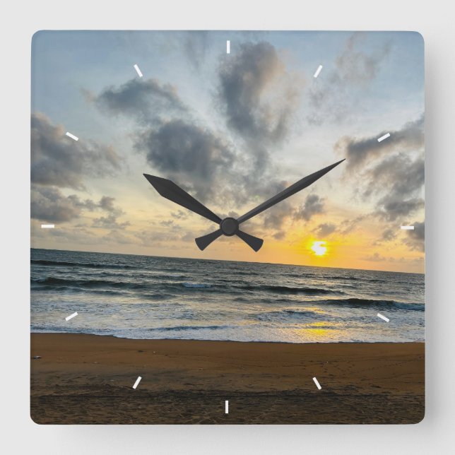 Mother’s Day Beach Sunset Personalized Coastal Square Wall Clock (Front)