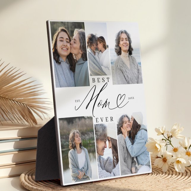 Mother’s Day Best Mom Ever Custom Photo Keepsake Plaque (Best Mom Ever Mom Script Heart Photo Collage Plaque)