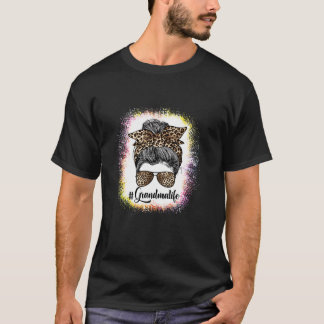 Mother s Day Bleached Leopard Messy Bun Grandma Li T-Shirt