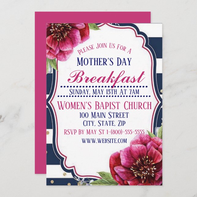 Mother’s Day Breakfast Invitation Flat Card (Front/Back)