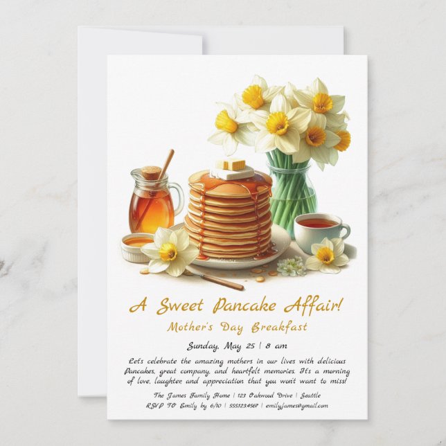 Mother’s Day Breakfast – Pancakes & Daffodils Invitation (Front)