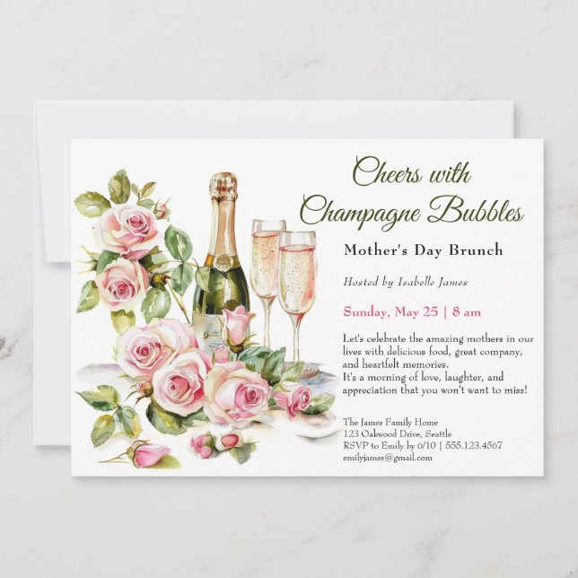 Mother’s Day Brunch – Cheers with Champagne Bubble Invitation (Front)