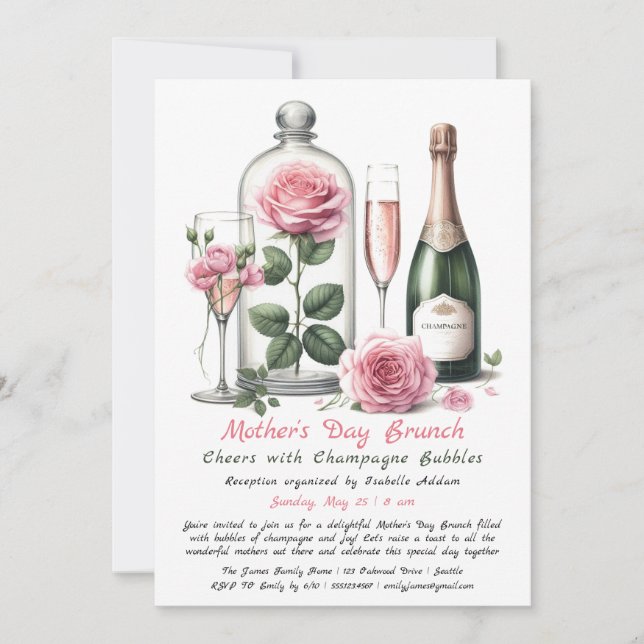 Mother’s Day Brunch Invitation – Champagne & Pink  (Front)