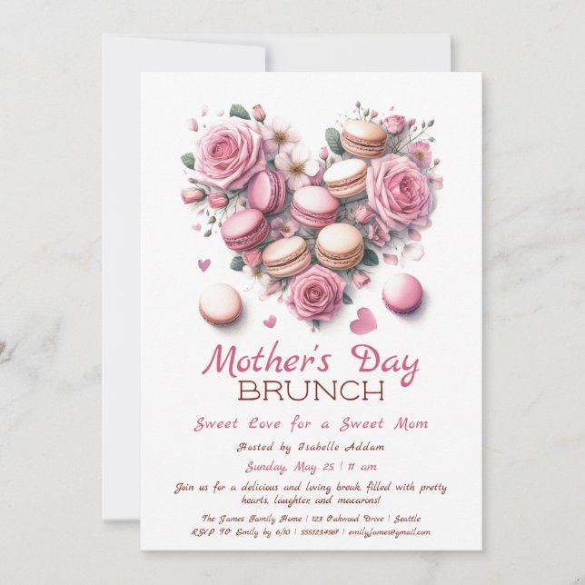 Mother’s Day Brunch Invitation | Heart Macaron  (Front)