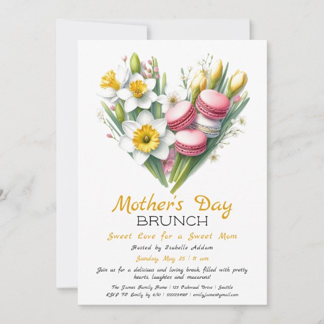 Mother’s Day Brunch Invitation | Heart Macaron  (Front)