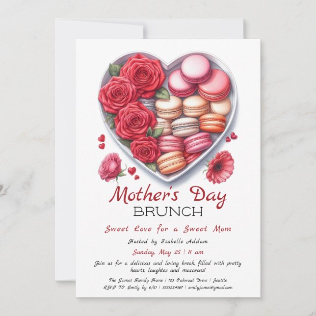 Mother’s Day Brunch Invitation | Heart Macaron  (Front)