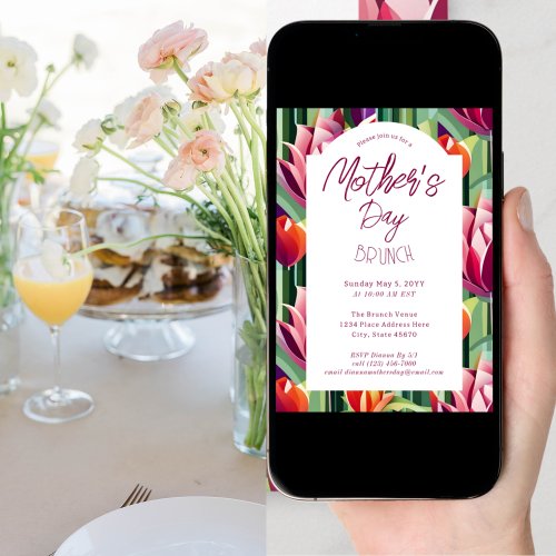 Mothers Day Brunch White Botanical Pattern Invitation