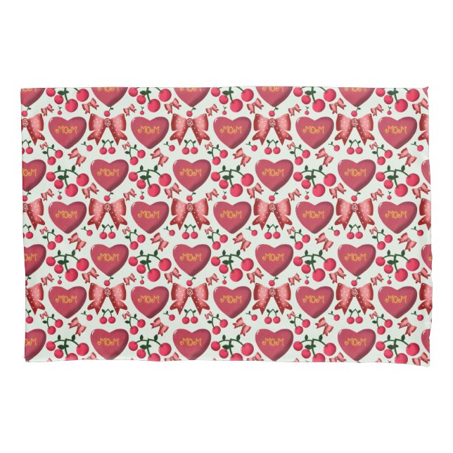 Mother’s Day Cherry Bow Heart Pattern Cute  Pillow Case (Front)