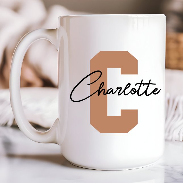 Mother’s Day | Custom Initial Name Wedding Favor Coffee Mug (custom mug for women, personalized mug for girls, elegant mug design, light brown gift, custom mug)
