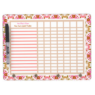 Mother’s Day Custom Pink New Year’s Goals Tracker Dry Erase Board With Keychain Holder