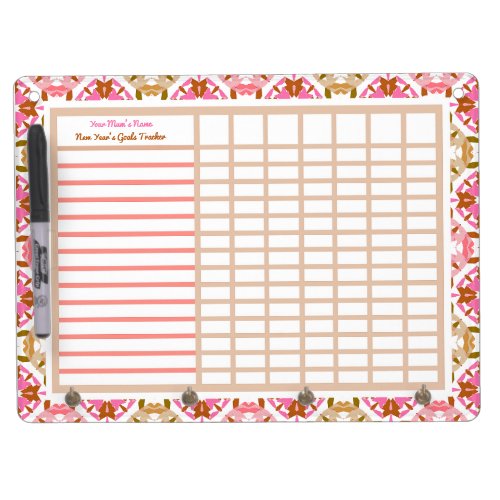 Mothers Day Custom Pink New Years Goals Tracker Dry Erase Board With Keychain Holder