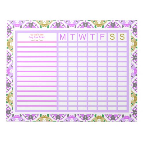 Mothers Day Custom Purple Family Goals Tracker Notepad