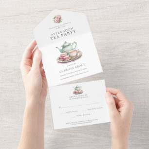 Mother’s Day Elegant Tea Party Watercolor  All In One Invitation