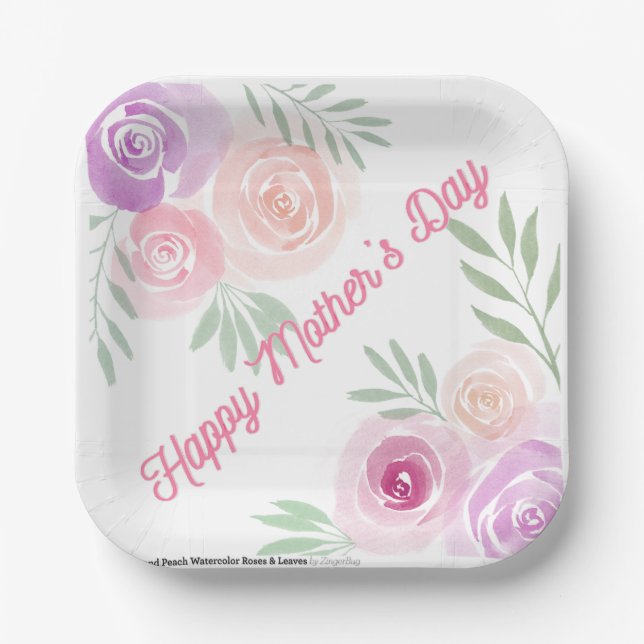 Mother’s Day Floral 7 inch Square Paper Plate (Front)