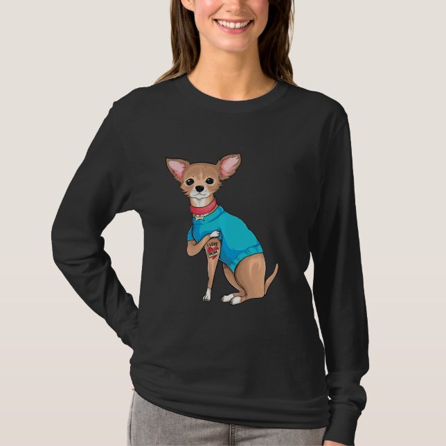 Mother S Day  Funny Dog Chihuahua I Love Mom Tatto T-Shirt (Front)