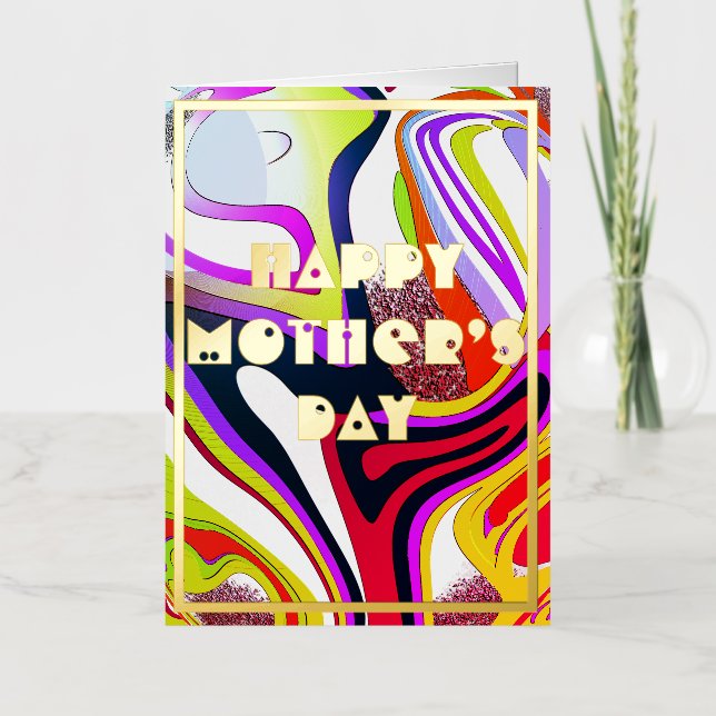 Mother’s Day - Graphic waves globe pattern Foil Greeting Card (Front)