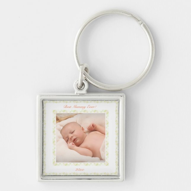 Mother’s Day Green Best Mommy Mom Ever Photo Gift Keychain (Front)