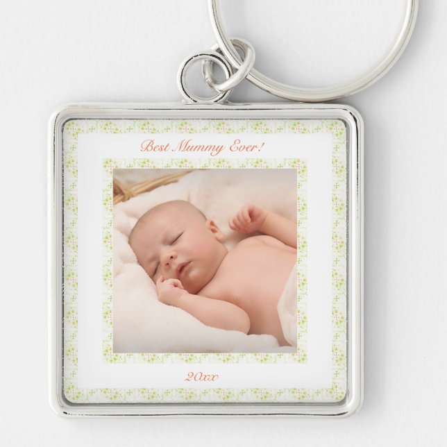 Mother’s Day Green Best Mommy Mom Ever Photo Gift Keychain (Front)