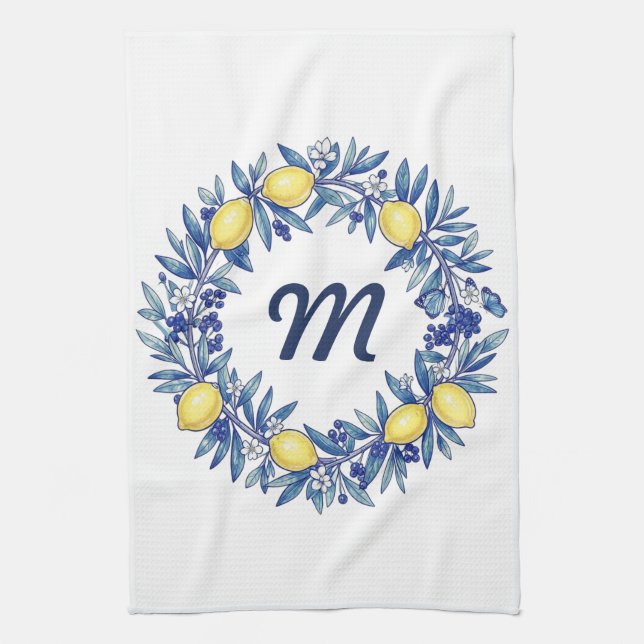 Mother’s Day Lemon Towel with Initial (Vertical)