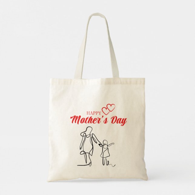 Mother’s Day Line Art Pillow – Mom & Child Love  Tote Bag (Back)