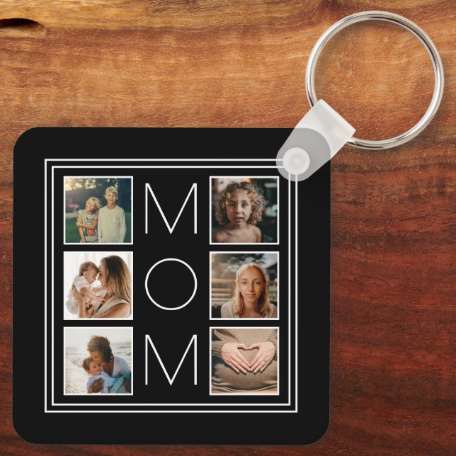 Mother’s Day Mom Family 6 Photo Collage Template Keychain (Back)