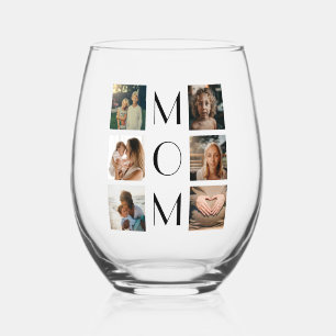 Mother’s Day Mom Family Child 6 Photo Collage Stemless Wine Glass