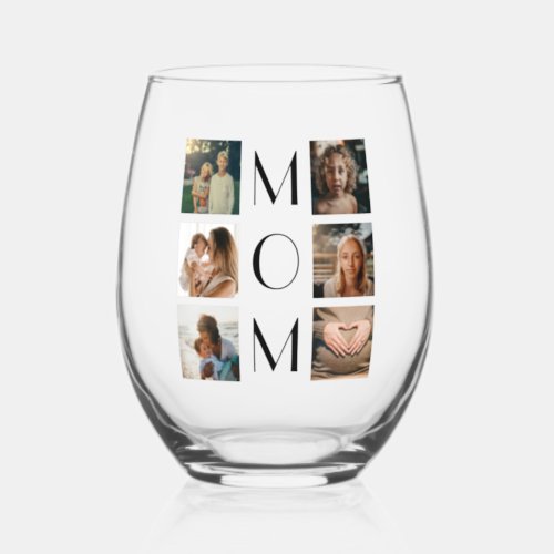 Mothers Day Mom Family Child 6 Photo Collage Stemless Wine Glass