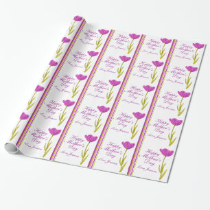 Mother’s day name tulip watercolor art stripe wrapping paper