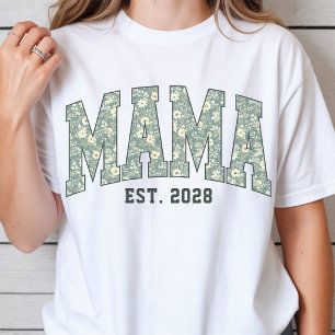 Mother’s Day Personalized New Mom Floral Varsity T-Shirt