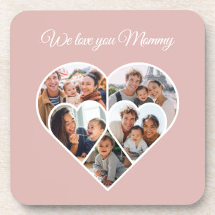 Mother’s Day Photo Collage Heart Family Picture Beverage Coaster