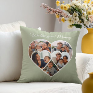 Mother’s Day Photo Collage Heart Family Picture Throw Pillow