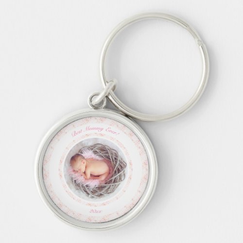 Motherâs Day Pink Best Mommy Ever Baby Photo Gift  Keychain