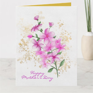 Mother’s Day Pink Flowers Gold Splatter 2 Photos Card