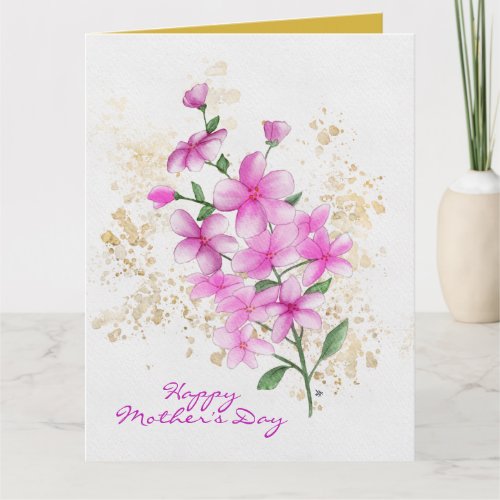 Mothers Day Pink Flowers Gold Splatter 2 Photos Card