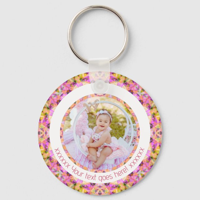 Mother’s Day Pretty Pink Green Star Custom Photo Keychain (Front)