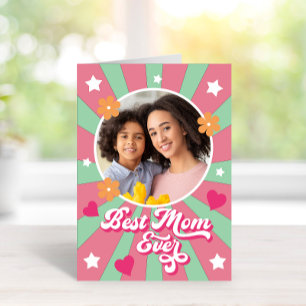 Mother’s Day retro vintage 70s stars flowers photo Card