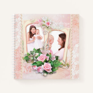 Mother’s Day Roses Lace Pearls Vintage Photo Frame Notebook