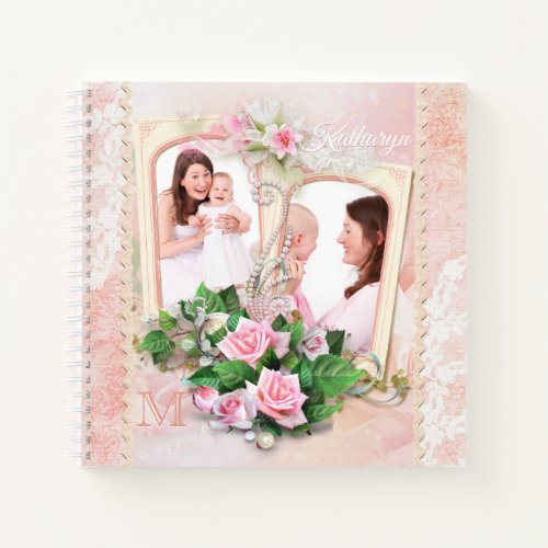 Mothers Day Roses Lace Pearls Vintage Photo Frame Notebook